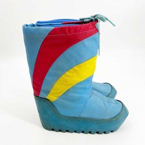Vintage 70s 80s Striped Pattern Moon Boots Ladies Size 7 Made Korea Platform